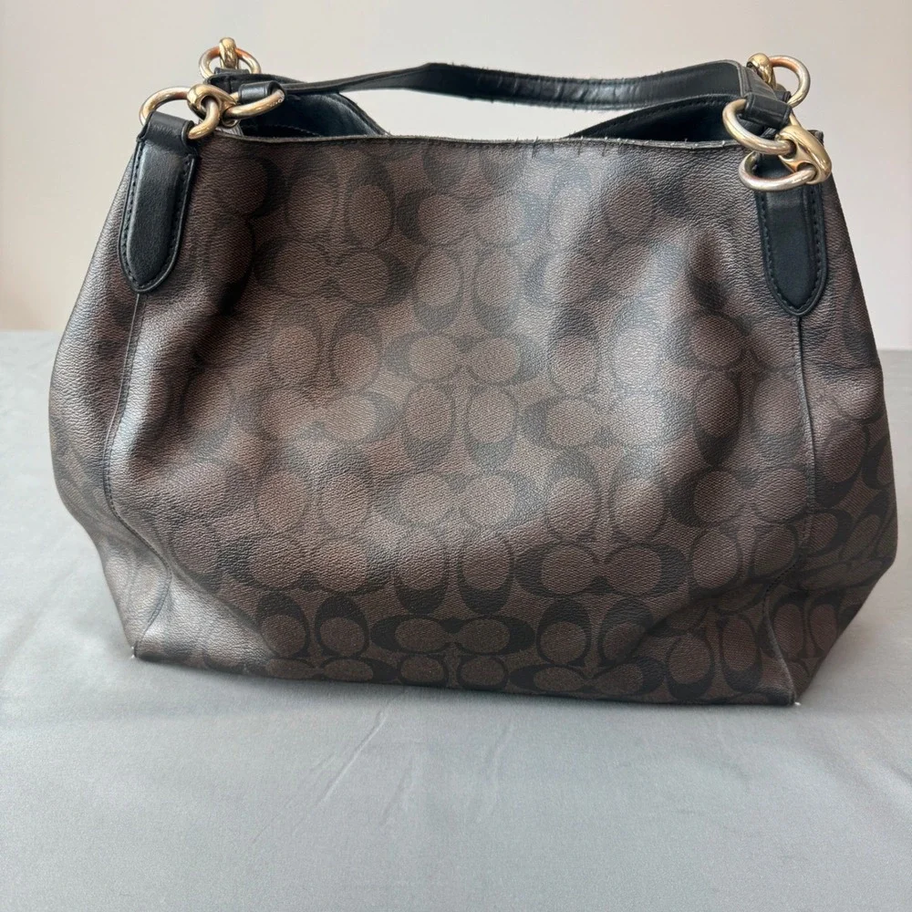 Coach Lexy Shoulder Bag Signature Coated Canvas Brown Black Monogram - Picture 2 of 12